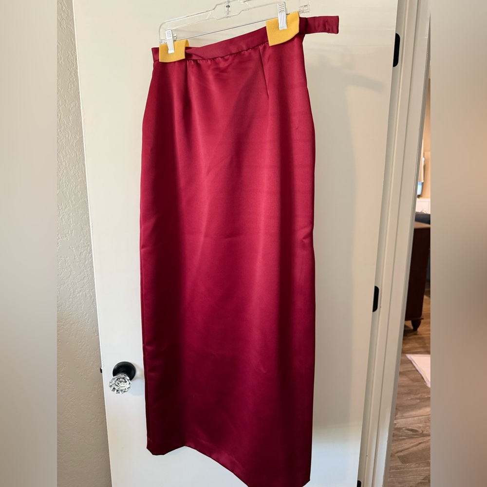 Elegant Deep Red Satin Skirt